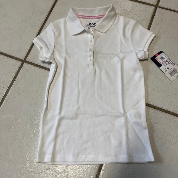 Izod Girls XS White Polo Shirt School Approved * Scalloped Collar NWT - Picture 1 of 3
